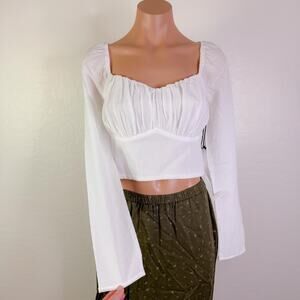 ASTR Coquette Cottagecore Milkmaid Fairy Smocked Ruched Crop Top White sz M NWT